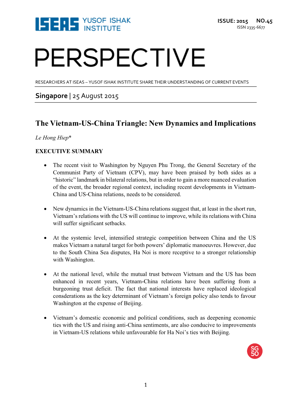 The Vietnam-US-China Triangle: New Dynamics and Implications