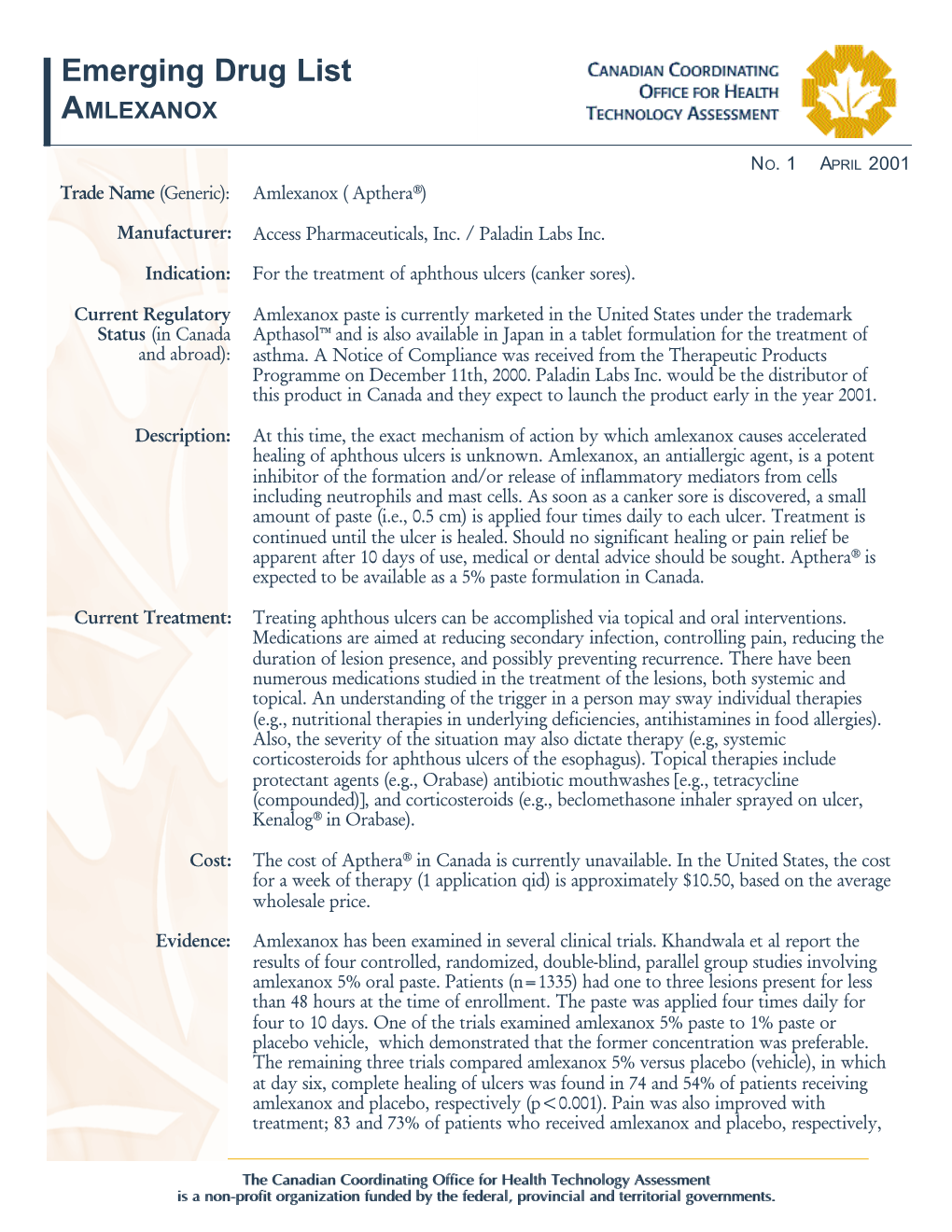 Emerging Drug List AMLEXANOX