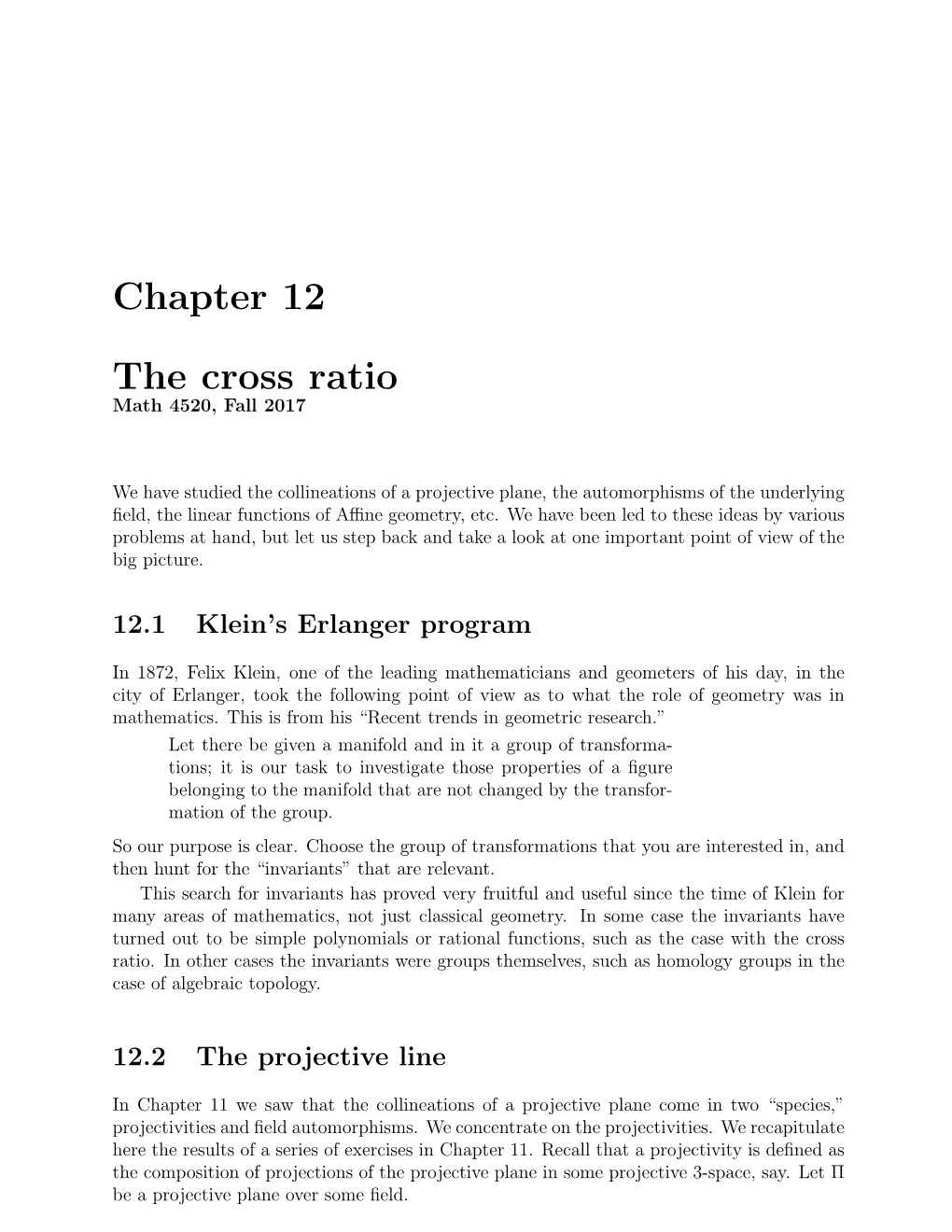 Chapter 12 the Cross Ratio