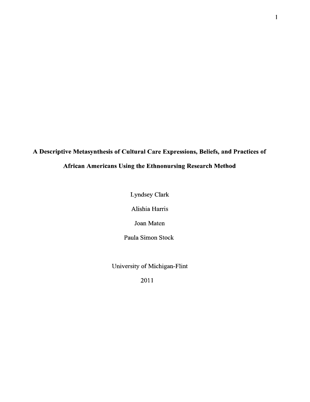 1 a Descriptive Metasynthesis of Cultural Care Expressions, Beliefs