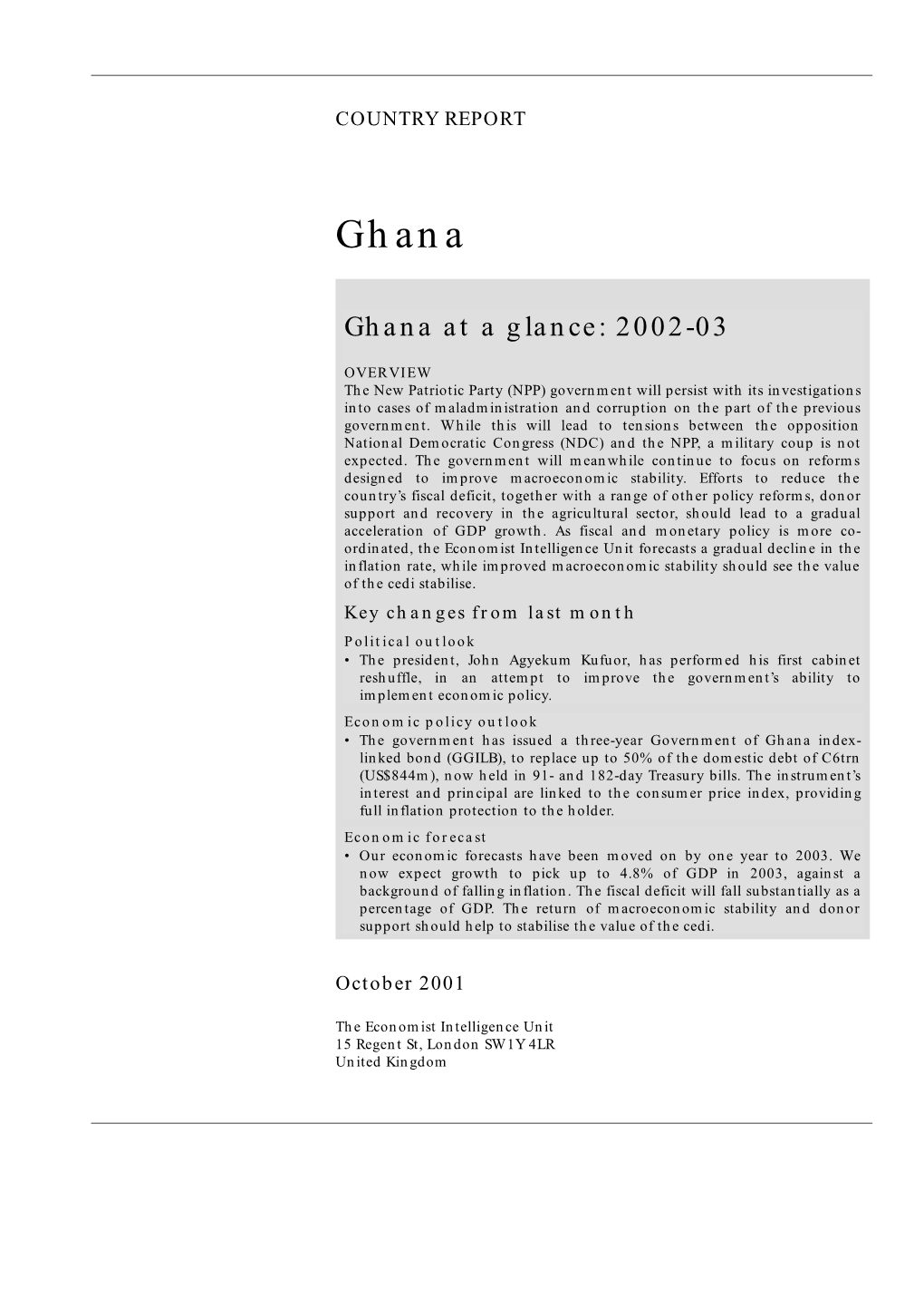 Ghana at a Glance: 2002-03
