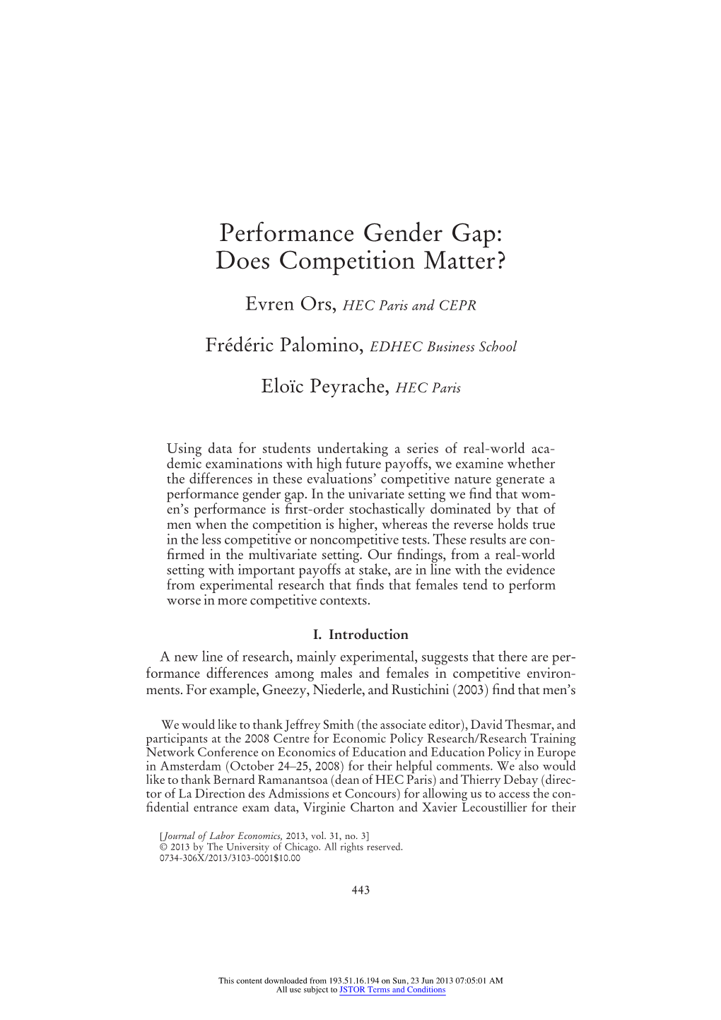 Performance Gender Gap: Does Competition Matter?