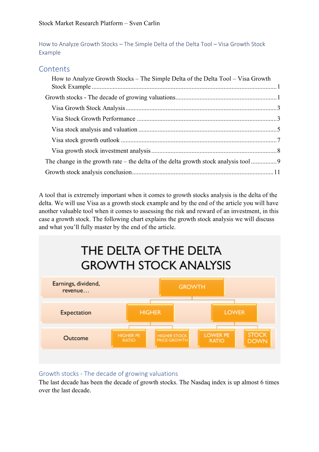 Contents How to Analyze Growth Stocks – the Simple Delta of the Delta Tool – Visa Growth Stock Example