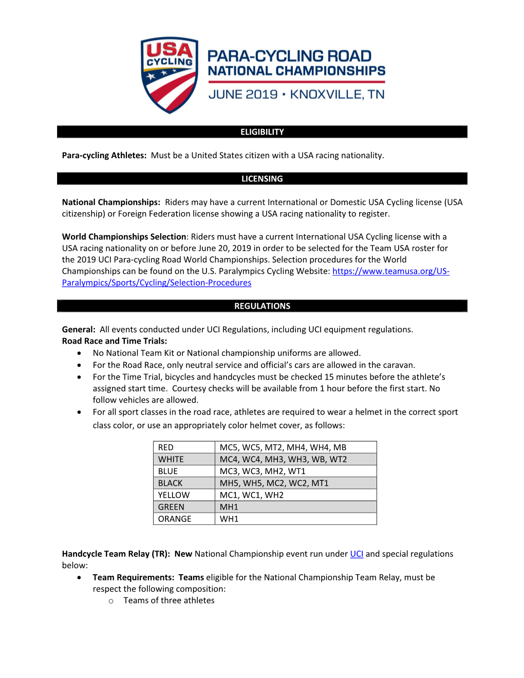 ELIGIBILITY Para-Cycling Athletes: Must Be a United States Citizen With