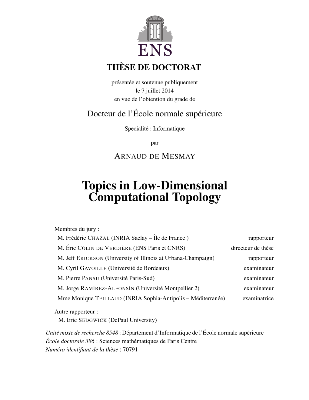 Topics in Low Dimensional Computational Topology