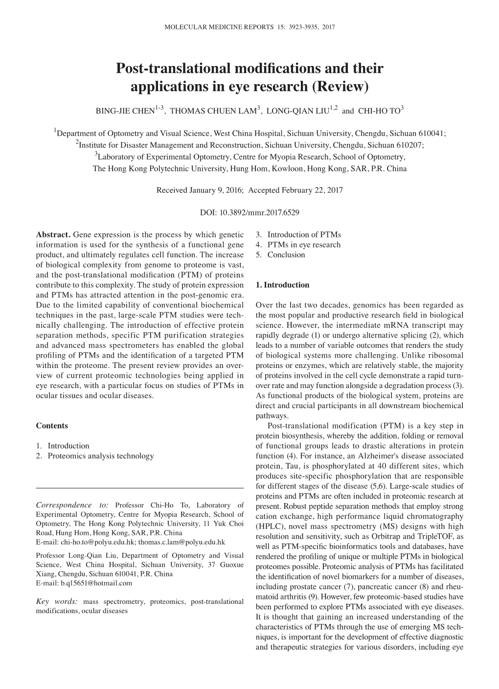 Post-Translational Modifications and Their Applications in Eye Research (Review)