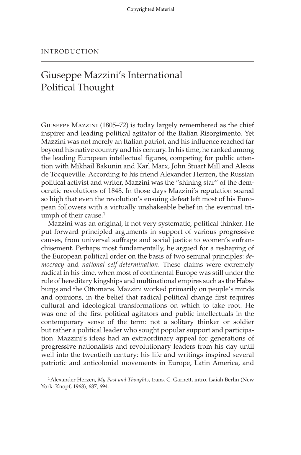 Giuseppe Mazzini's International Political Thought