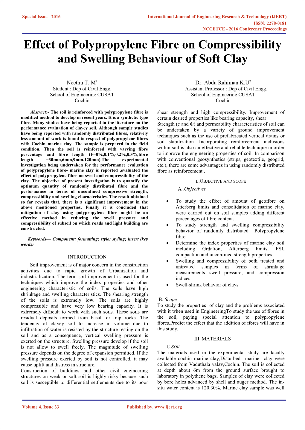 Effect of Polypropylene Fibre on Compressibility and Swelling Behaviour of Soft Clay