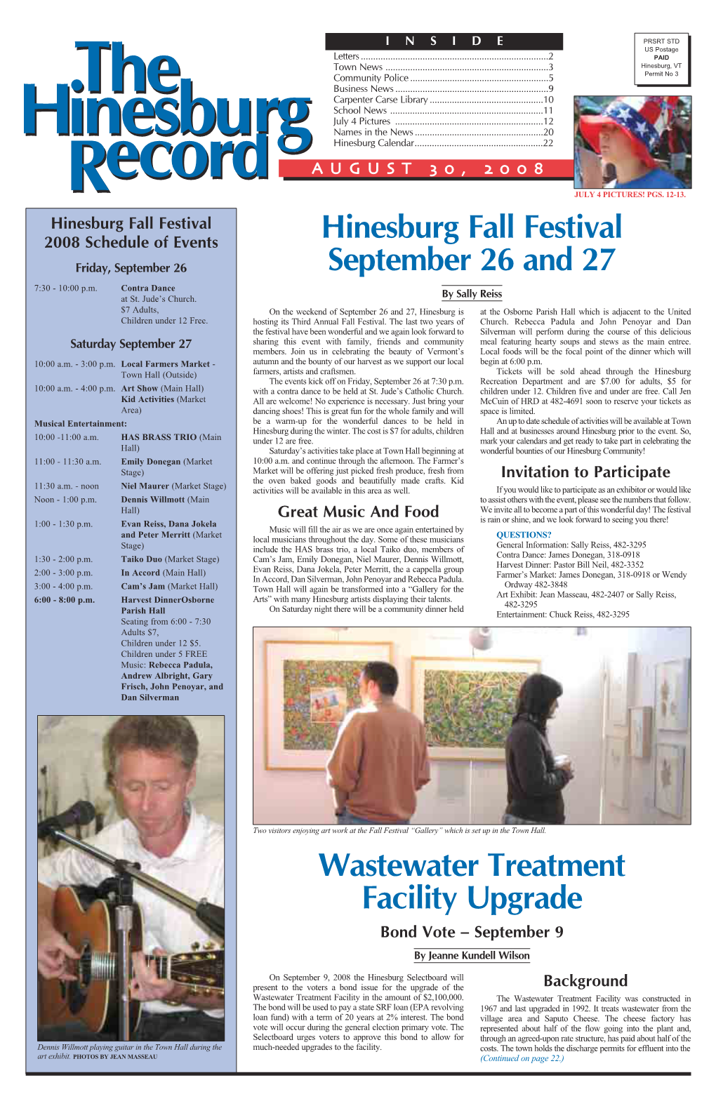 Wastewater Treatment Facility Upgrade Hinesburg Fall Festival