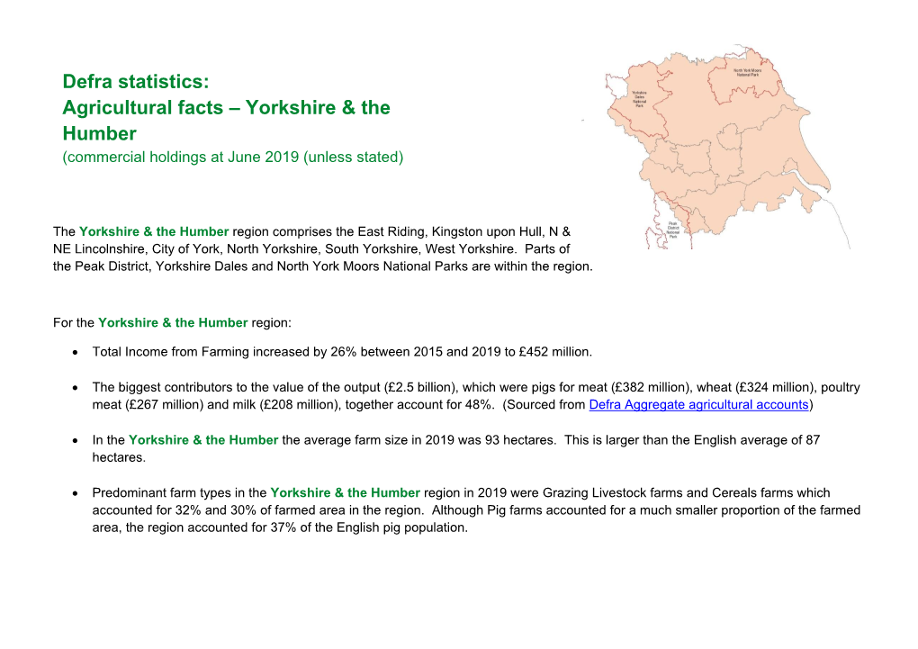 Defra Statistics: Agricultural Facts – Yorkshire & the Humber