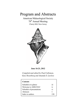 Program and Abstracts American Malacological Society 78Th Annual Meeting Cherry Hill, New Jersey
