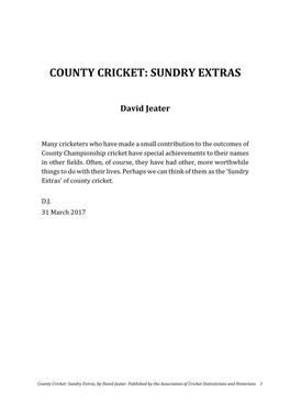 County Cricket: Sundry Extras