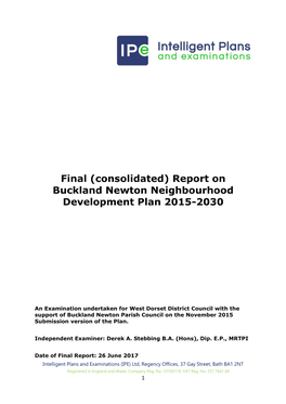 Final (Consolidated) Report on Buckland Newton Neighbourhood Development Plan 2015-2030