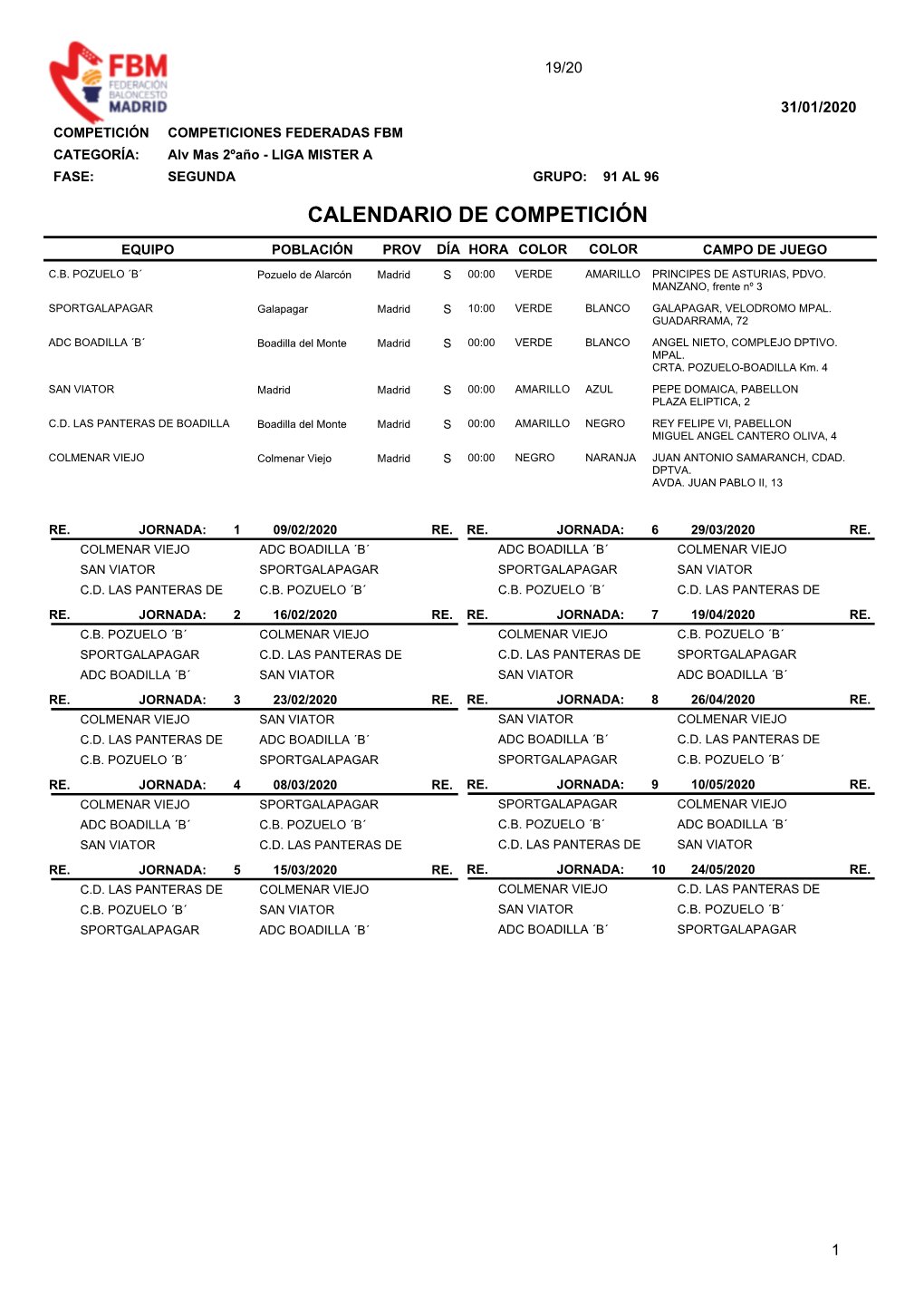 Calendario De Competición