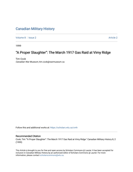 The March 1917 Gas Raid at Vimy Ridge