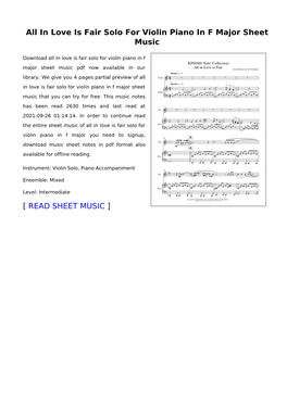 All in Love Is Fair Solo for Violin Piano in F Major Sheet Music