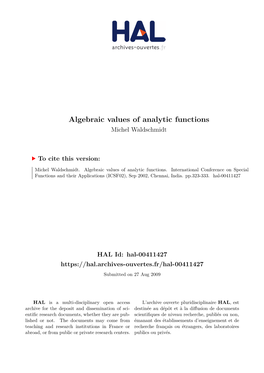 Algebraic Values of Analytic Functions Michel Waldschmidt