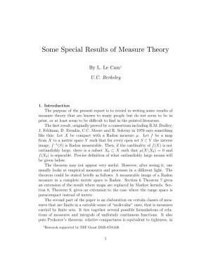 Some Special Results of Measure Theory