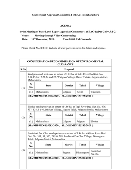 State Expert Appraisal Committee-1 (SEAC-1) Maharashtra AGENDA