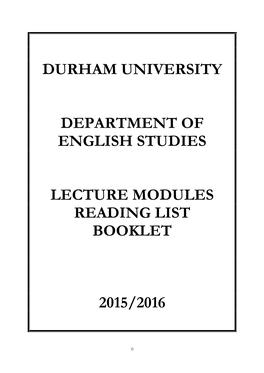 Durham University Department of English Studies Lecture Modules