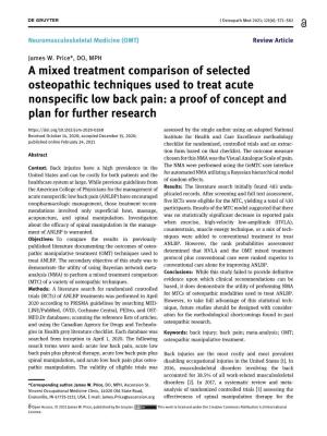 A Mixed Treatment Comparison of Selected Osteopathic Techniques Used to Treat Acute Nonspecific Low Back Pain: a Proof of Concept and Plan for Further Research