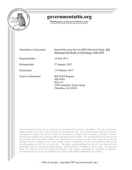 Internal Revenue Service (IRS) Historical Study: IRS Historical Fact Book: a Chronology 1646-1992