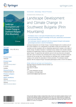 Landscape Development and Climate Change in Southwest Bulgaria (Pirin Mountains)