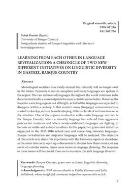 Learning from Each Other in Language Revitalization: a Chronicle of Two New Different Initiatives on Linguistic Diversity in Gasteiz, Basque Country