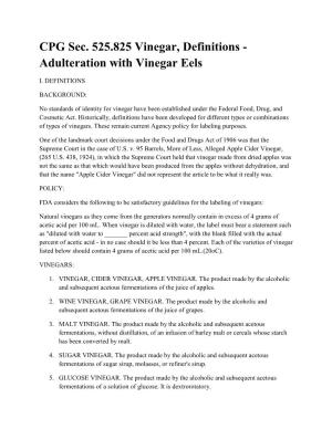 CPG Sec. 525.825 Vinegar, Definitions - Adulteration with Vinegar Eels