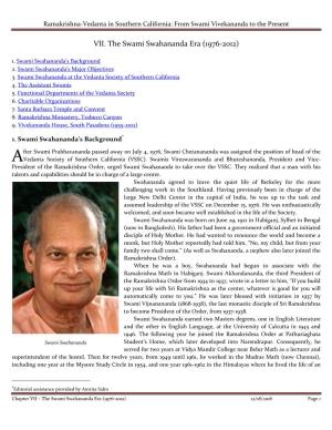 VII. the Swami Swahananda Era (1976-2012)