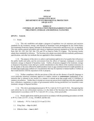 Title 45 Legislative Rule Department of Environmental Protection Air Quality