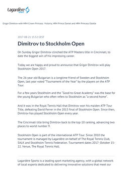 Dimitrov to Stockholm Open