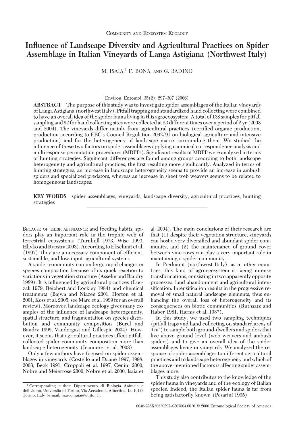 Influence of Landscape Diversity and Agricultural Practices on Spider