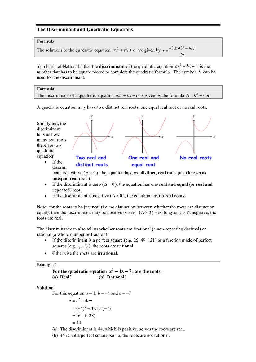 The Discriminant and Quadratic Equations