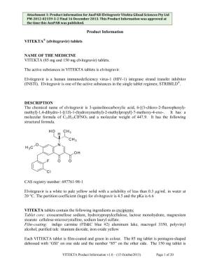 Attachment 1: Product Information for Auspar Elvitegravir Vitekta Gilead Sciences Pty Ltd PM-2012-02159-3-2 Final 16 December 2013