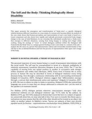The Self and the Body: Thinking Dialogically About Disability
