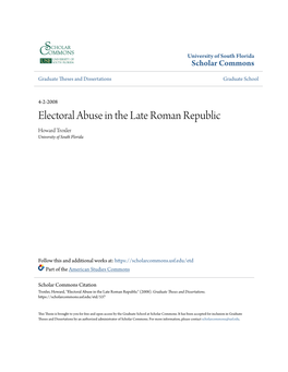 Electoral Abuse in the Late Roman Republic Howard Troxler University of South Florida