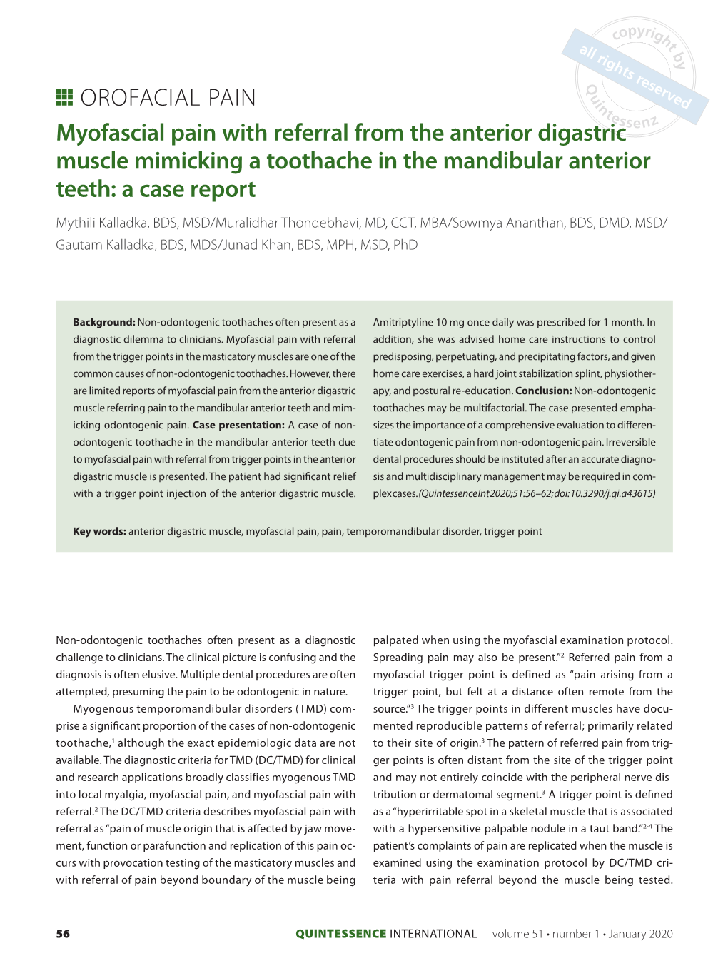 Myofascial Pain with Referral from the Anterior Digastric Muscle Mimicking