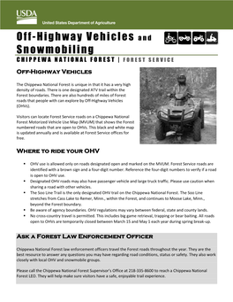 Off-Highway Vehicles and Snowmobiling CHIPPEWA NATIONAL FOREST | F OREST SERVICE