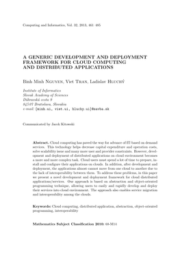 A Generic Development and Deployment Framework for Cloud Computing and Distributed Applications