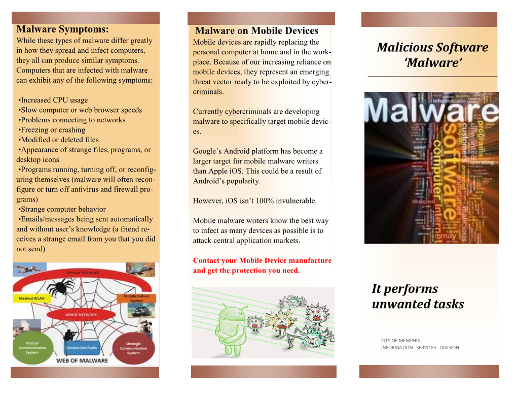 Malicious Software 'Malware' It Performs Unwanted Tasks