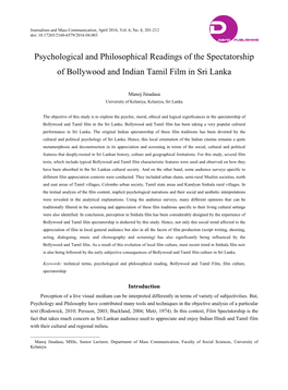 Psychological and Philosophical Readings of the Spectatorship of Bollywood and Indian Tamil Film in Sri Lanka