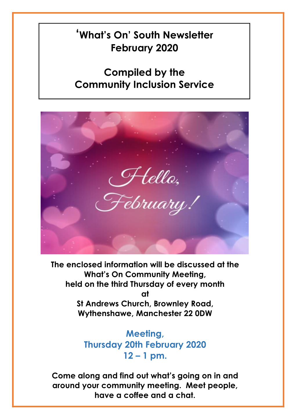 'What's On' South Newsletter February 2020 Compiled by the Community