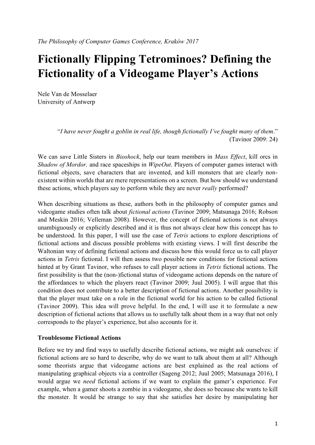 Fictionally Flipping Tetrominoes? Defining the Fictionality of a Videogame Player’S Actions
