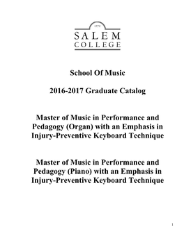 School of Music 2016-2017 Graduate Catalog Master Of