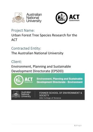 Urban Forest Tree Species Research for the ACT