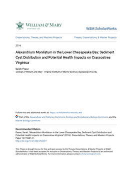 Alexandrium Monilatum in the Lower Chesapeake Bay: Sediment Cyst Distribution and Potential Health Impacts on Crassostrea Virginica