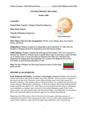 Federal Research Division Country Profile: Bulgaria, October 2006