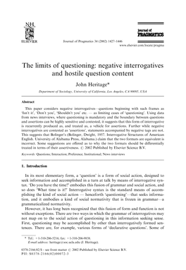 The Limits of Questioning: Negative Interrogatives and Hostile Question Content