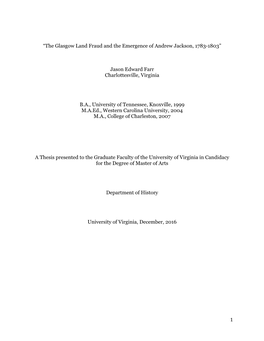 1 “The Glasgow Land Fraud and the Emergence of Andrew Jackson, 1783-1803”